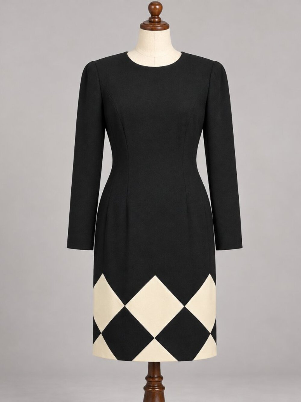 Vintage Liz Claiborne Black Ivory Harlequin Sheath Dress Size 6